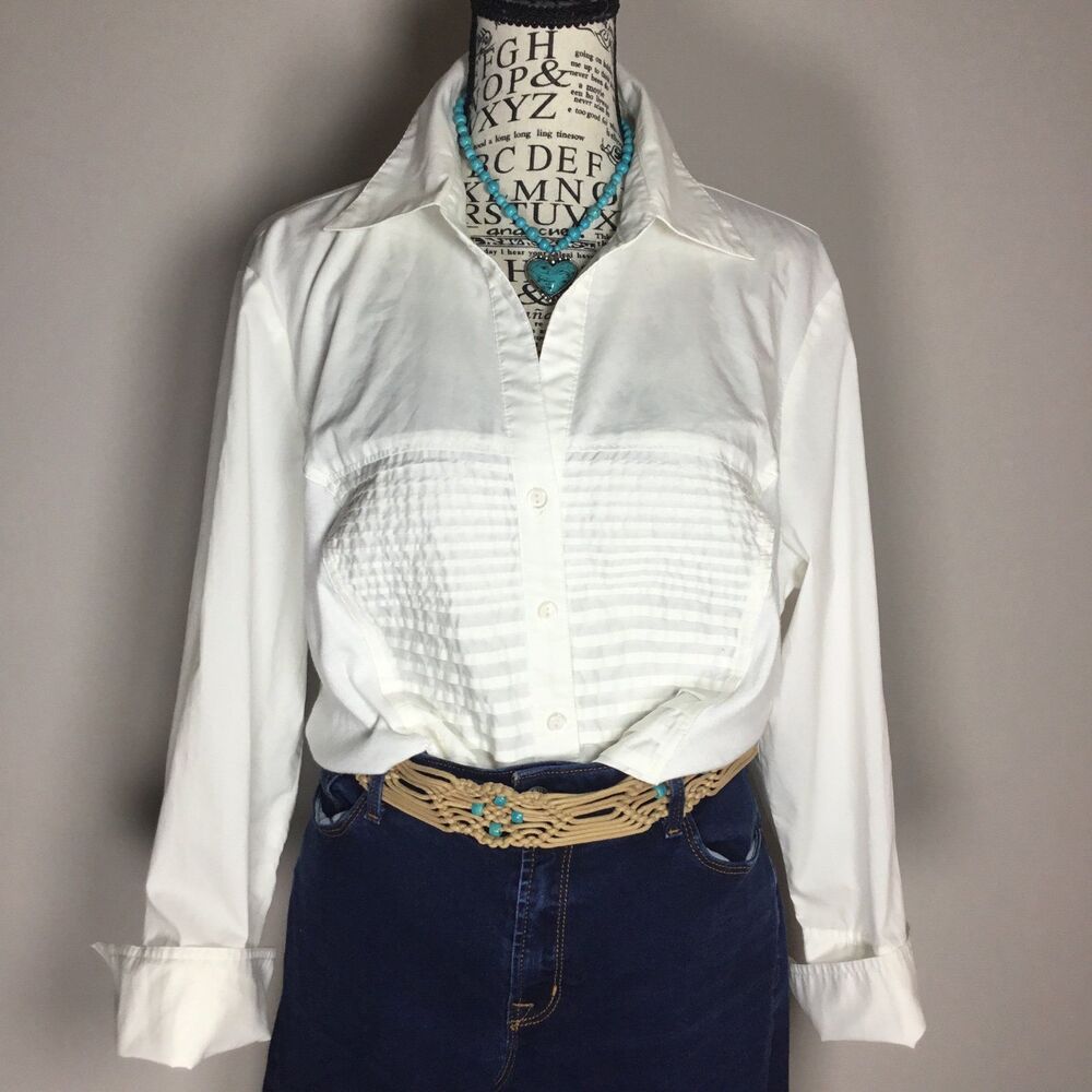 Crisp white western tuxedo shirt button down stretchy sides cotton blend XL